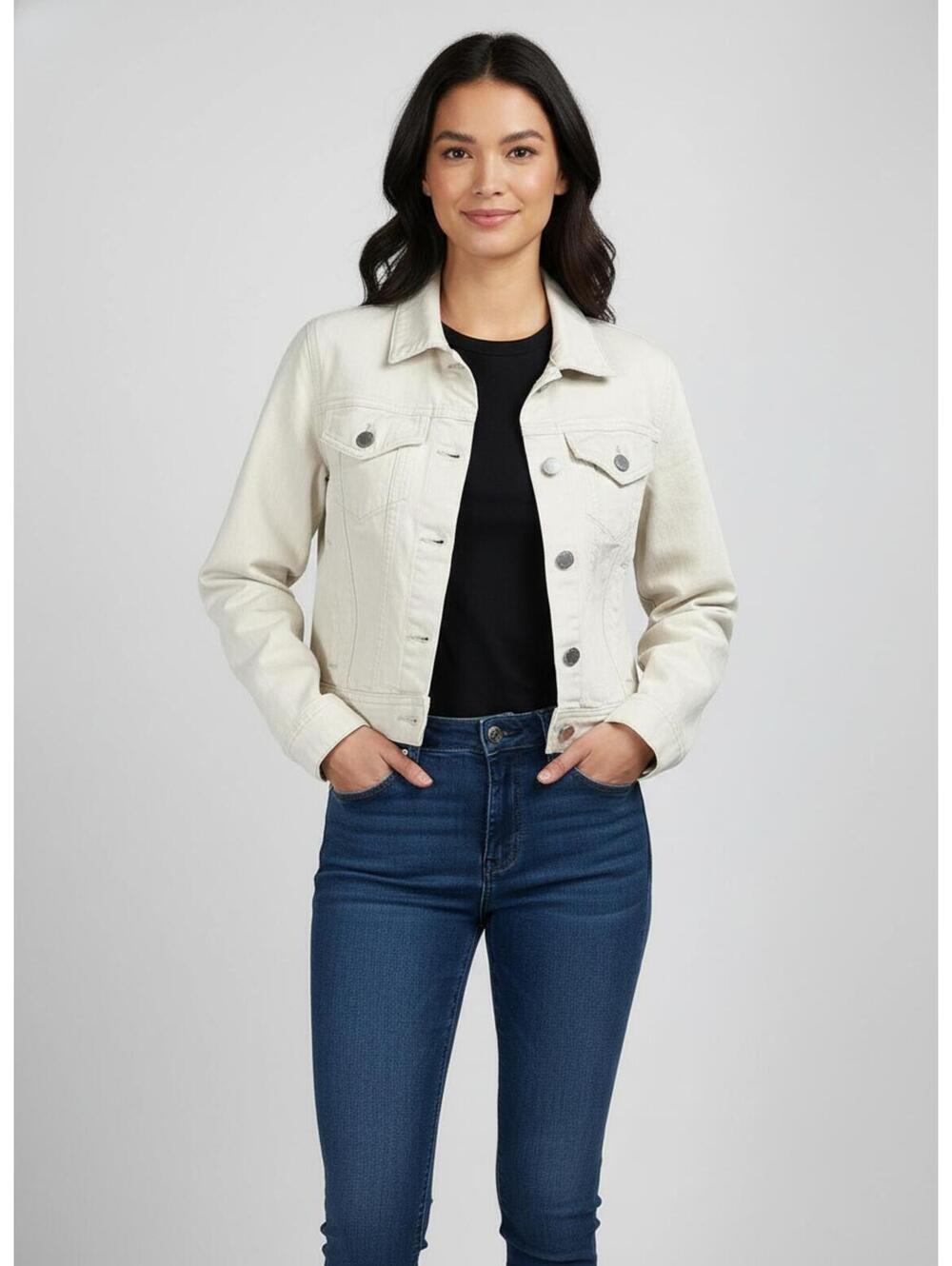 AG Adriano Goldschmied Women's Cream Cropped Denim Jacket - Size Small Y2K